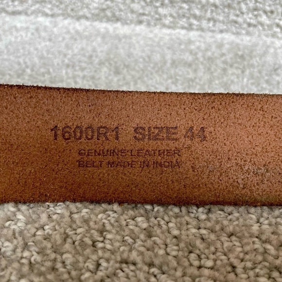 Genuine Leather Brown Substantial Brushed Silver Men's Size 44" Waist Belt - Picture 6 of 12